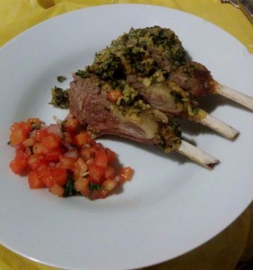 Rack of Lamb with Mustard and Breadcrumbs, with a Salsa side